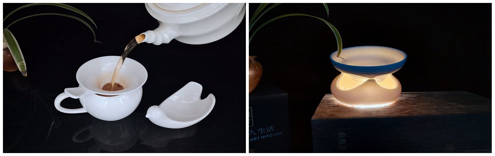 白瓷茶器：小鳥茶漏和三角茶漏，氣質典雅脫俗，非常具有現代氣息